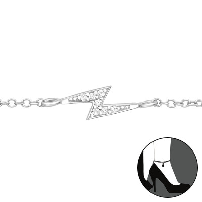 Silver Lightning Bolt Anklet with Cubic Zirconia