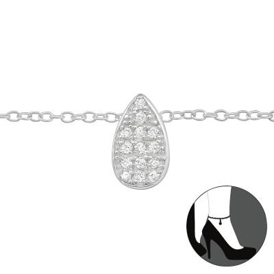 Drop Sterling Silver Anklet with Cubic Zirconia