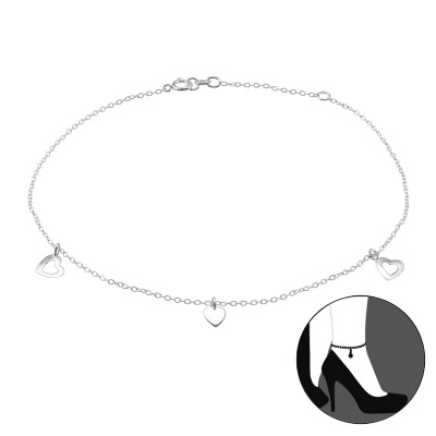 Triple Heart Sterling Silver Anklet