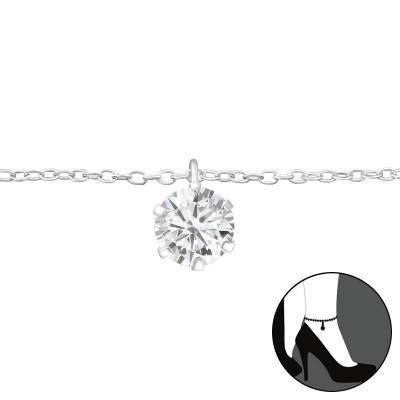 Silver Round 6mm Anklet with Cubic Zirconia