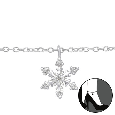 Silver Snowflake Anklet with Cubic Zirconia