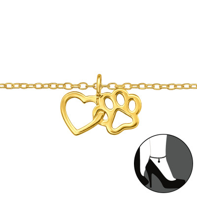 Silver Heart and Paw Anklet