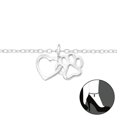 Silver Heart and Paw Anklet