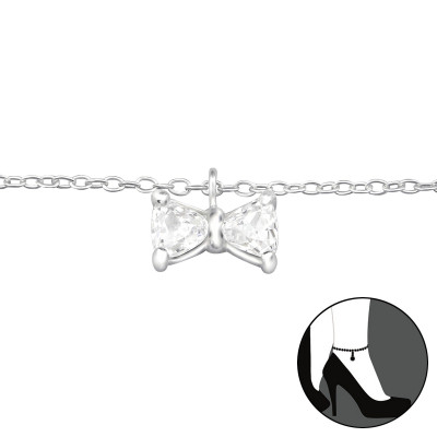 Silver Bow Anklet with Cubic zirconia