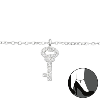 Silver Key Anklet with Cubic Zirconia