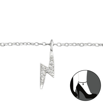 Silver Lightning Bolt Anklet with Cubic Zirconia