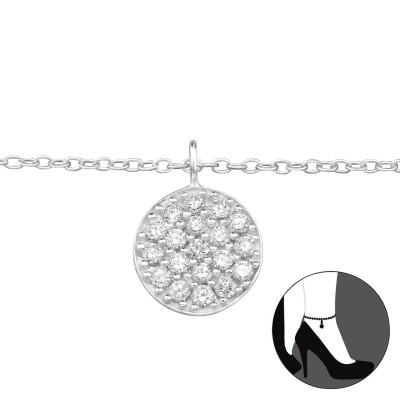 Round Sterling Silver Anklet with Cubic Zirconia