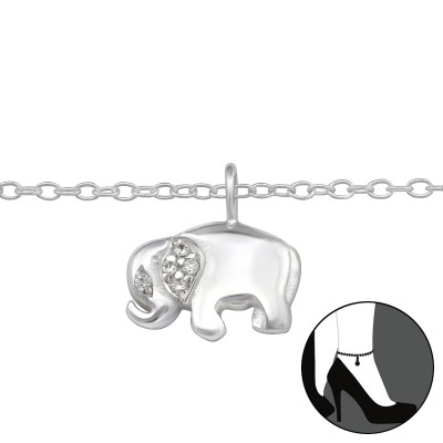 Silver Elephant Anklet with Cubic Zirconia