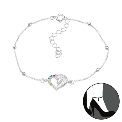 Silver Unicorn Anklet with Cubic Zirconia