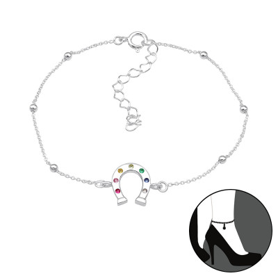 Silver Horseshoe Anklet with Cubic Zirconia