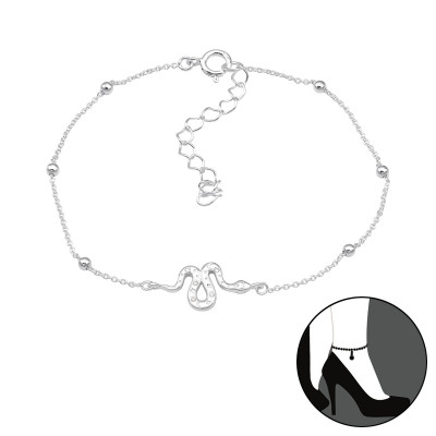Silver Snake Anklet with Cubic Zirconia