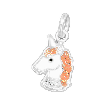 Silver Unicorn Charm with Split ring with Crystal and Epoxy