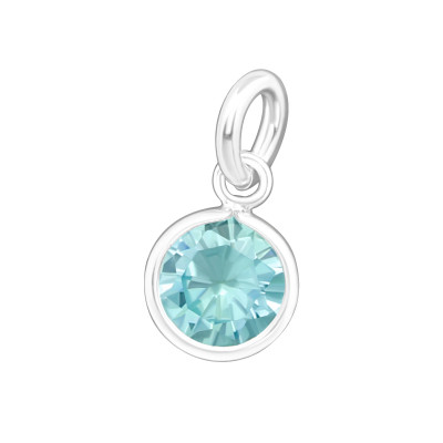 Silver Round Charm with Split ring with Cubic Zirconia