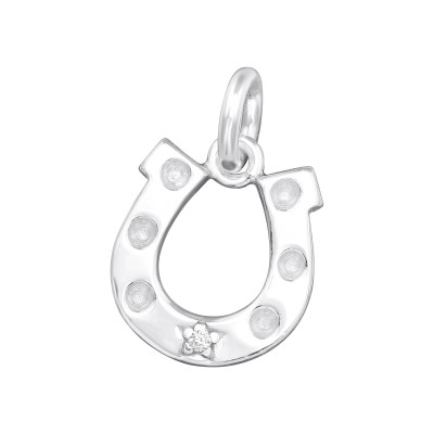 Silver Horseshoe Charm with Split ring with Cubic Zirconia