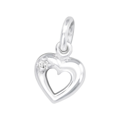 Silver Heart Charm with Split ring with Cubic Zirconia