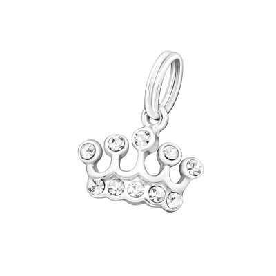 Crown Sterling Silver Charm with Split ring with Crystal