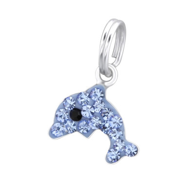 Silver Dolphin Charm with Split Ring with Crystal