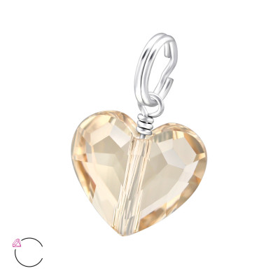 Silver Heart Charm with Genuine European Crystal