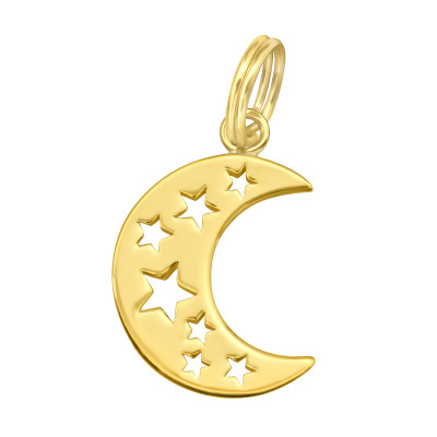 Silver Crescent Moon and Stars Charm with Split Ring