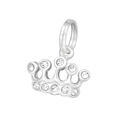 Silver Crown Charm with Split Ring and Crystal