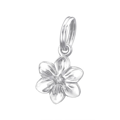 Flower Sterling Silver Charm with Split ring with Cubic Zirconia