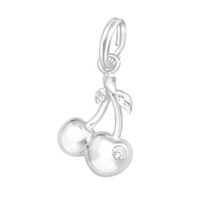 Silver Cherry Charm with Split ring with Cubic Zirconia