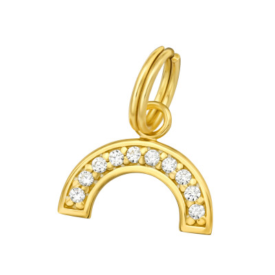 Silver Semicircle Charm with Split ring with Cubic Zirconia