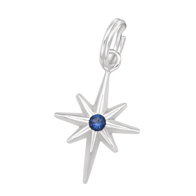 Silver Northern Star Charm with Split ring with Cubic Zirconia