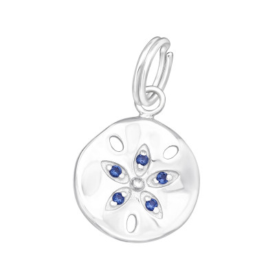 Silver Flower Charm with Split ring with Cubic Zirconia