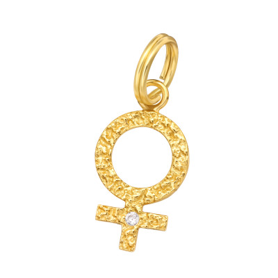 Silver Female Gender Sign Charm with Split ring with Cubic Zirconia