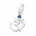 Silver Om Symbol Charm with Split Ring with Cubic Zirconia