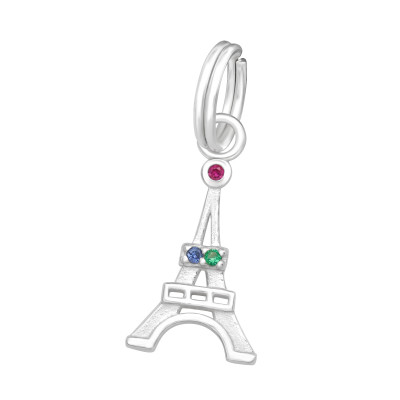 Silver Eiffel Tower Charm with Split ring with Cubic Zirconia