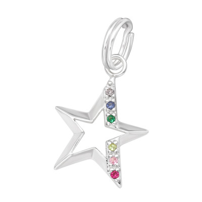 Silver Star Charm with Split ring with Cubic Zirconia