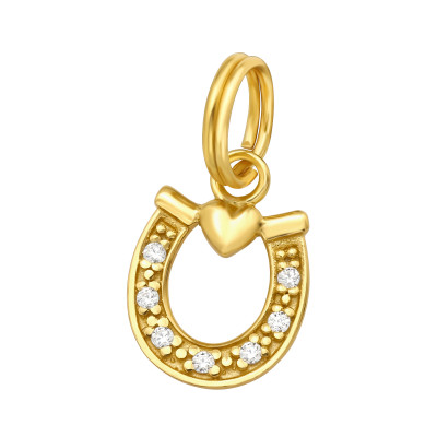 Silver Horseshoe Charm with Split ring with Cubic Zirconia