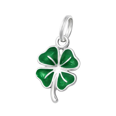 Silver Lucky Clover Charm with Split Ring and Epoxy