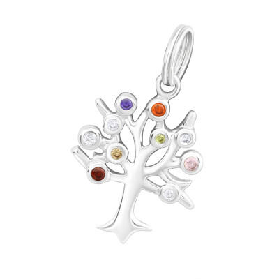 Silver Tree Of Life Charm with Split Ring and Cubic Zirconia