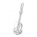 Silver Guitar Charm with Split Ring and Cubic Zirconia