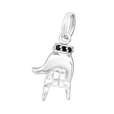 Silver Love Sign Charm with Split Ring and Cubic Zirconia