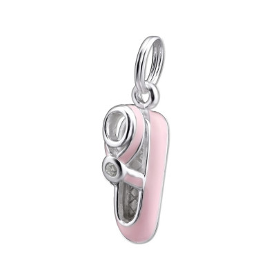 Ballet Shoe Sterling Silver Charm with Split ring with Cubic Zirconia and Epoxy