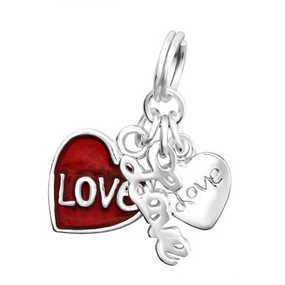 Silver Love Charm with Split Ring with Epoxy