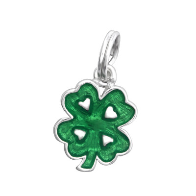 Silver Lucky Clover Charm with Split Ring with Epoxy