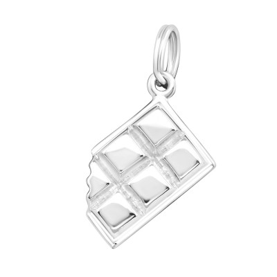 Chocolate Bar Sterling Silver Charm with Split ring