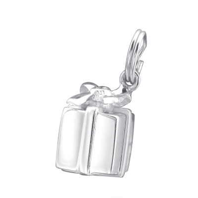 Present Sterling Silver Charm with Split ring with Cubic Zirconia