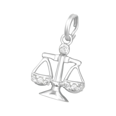 Silver Libra Zodiac Sign Charm with Split Ring and Cubic Zirconia