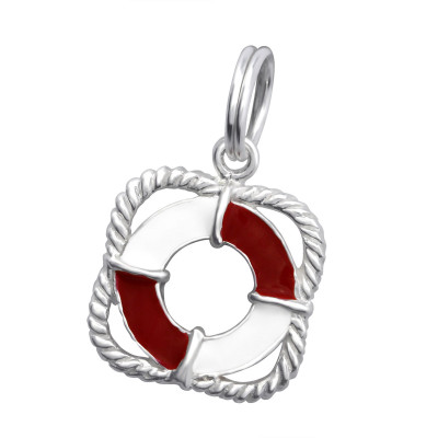 Silver Life Buoy Charm with Split Ring with Epoxy