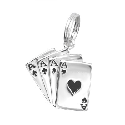 Playing Card Sterling Silver Charm with Split ring with Epoxy