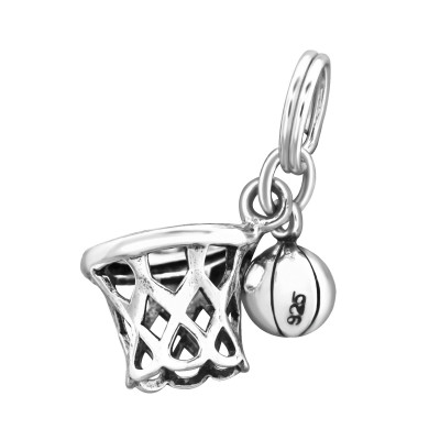 Silver Basketball Net Charm with Split Ring