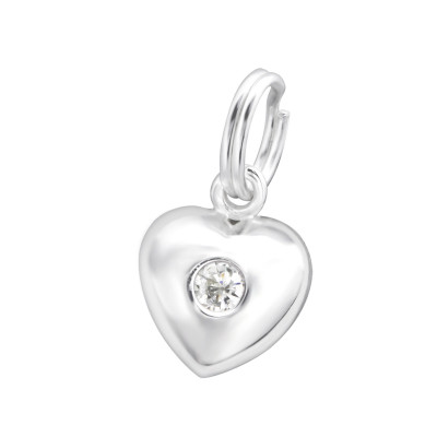 Heart Sterling Silver Charm with Split ring with Cubic Zirconia