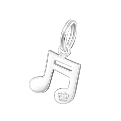 Silver Music Note Charm with Split Ring with Cubic Zirconia