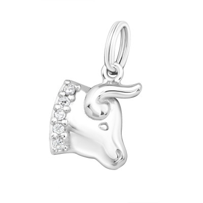 Taurus Zodiac Sign Sterling Silver Charm with Split ring with Cubic Zirconia